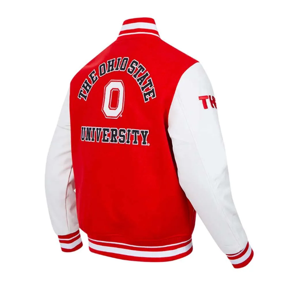 Ohio State Buckeyes Classic Red/White Wool & Leather Varsity Jacket - Image 4