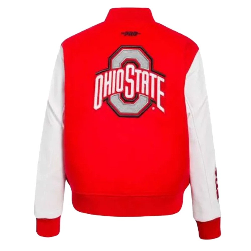 Alternative view of Ohio State Buckeyes Classic Women's Red/White Wool & Leather Jacket