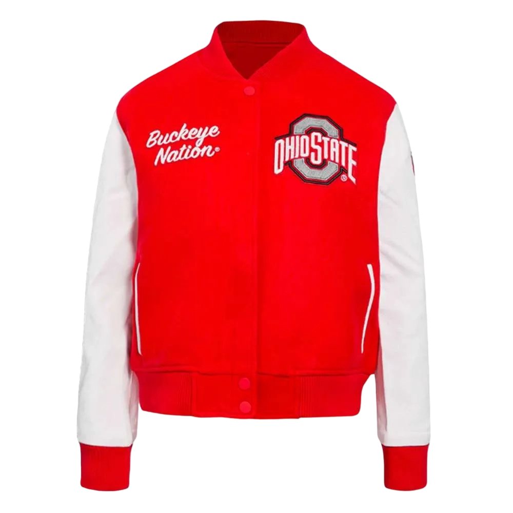 Ohio State Buckeyes Classic Women's Red/White Wool & Leather Jacket
