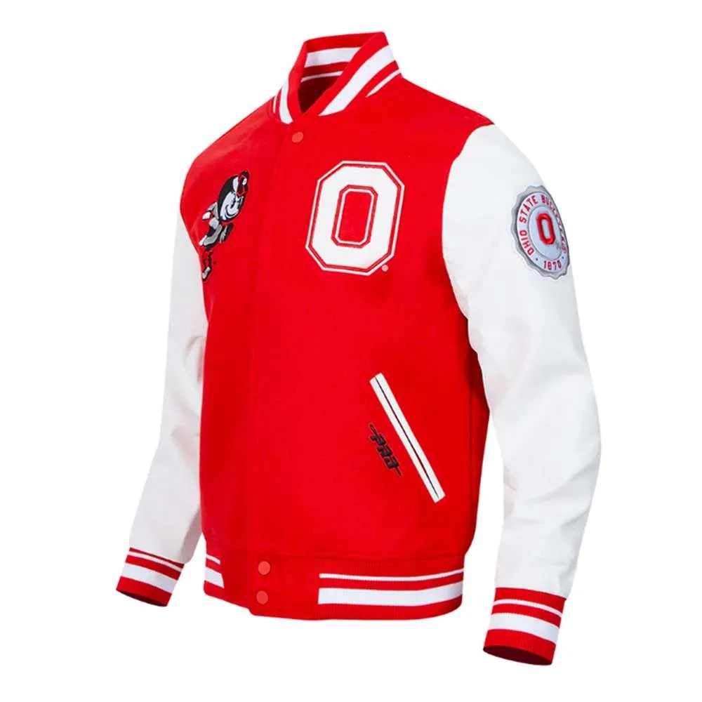 Alternative view of Ohio State Buckeyes Classic Red/White Wool & Leather Varsity Jacket