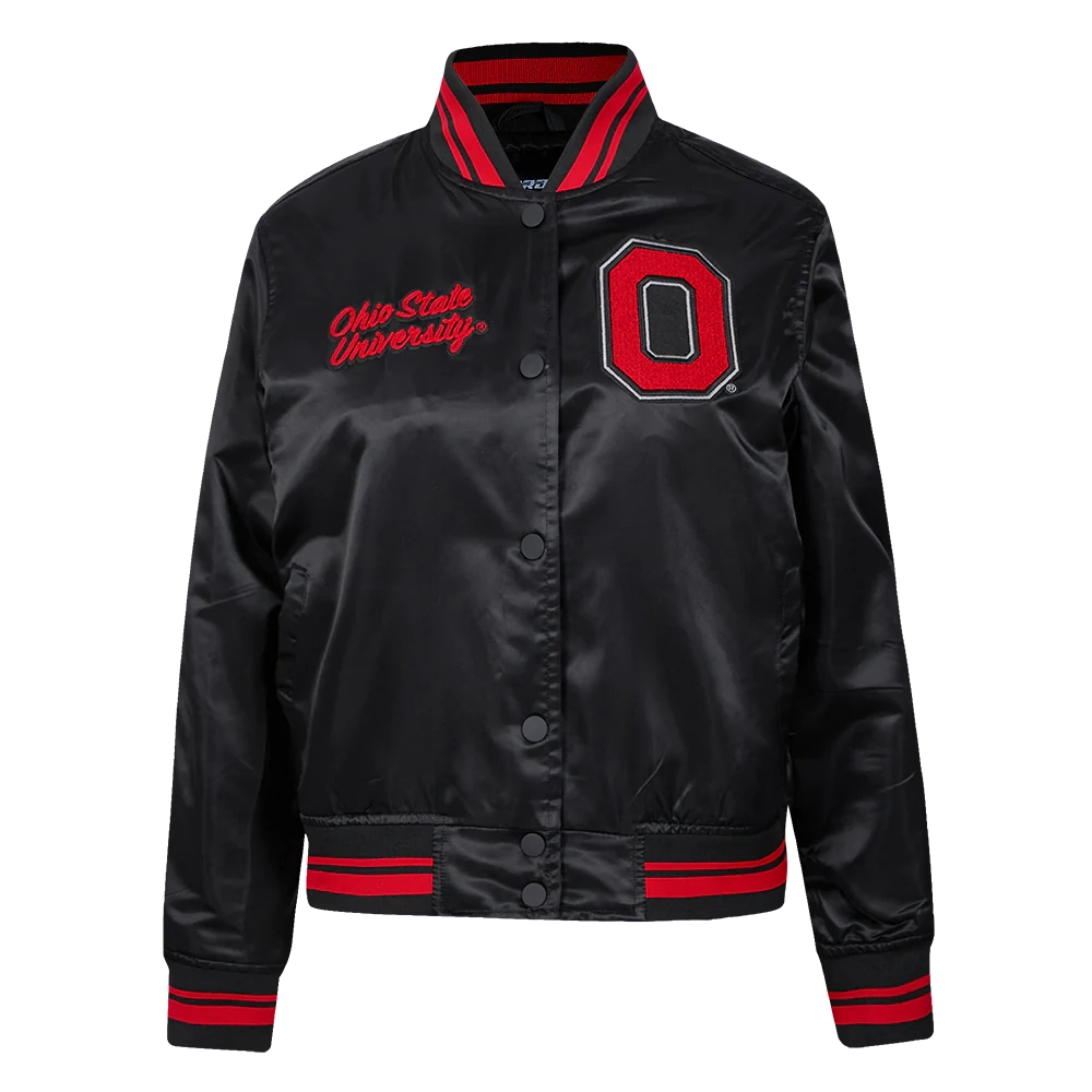 Ohio State Buckeyes Women’s Classic Black Satin Varsity Jacket