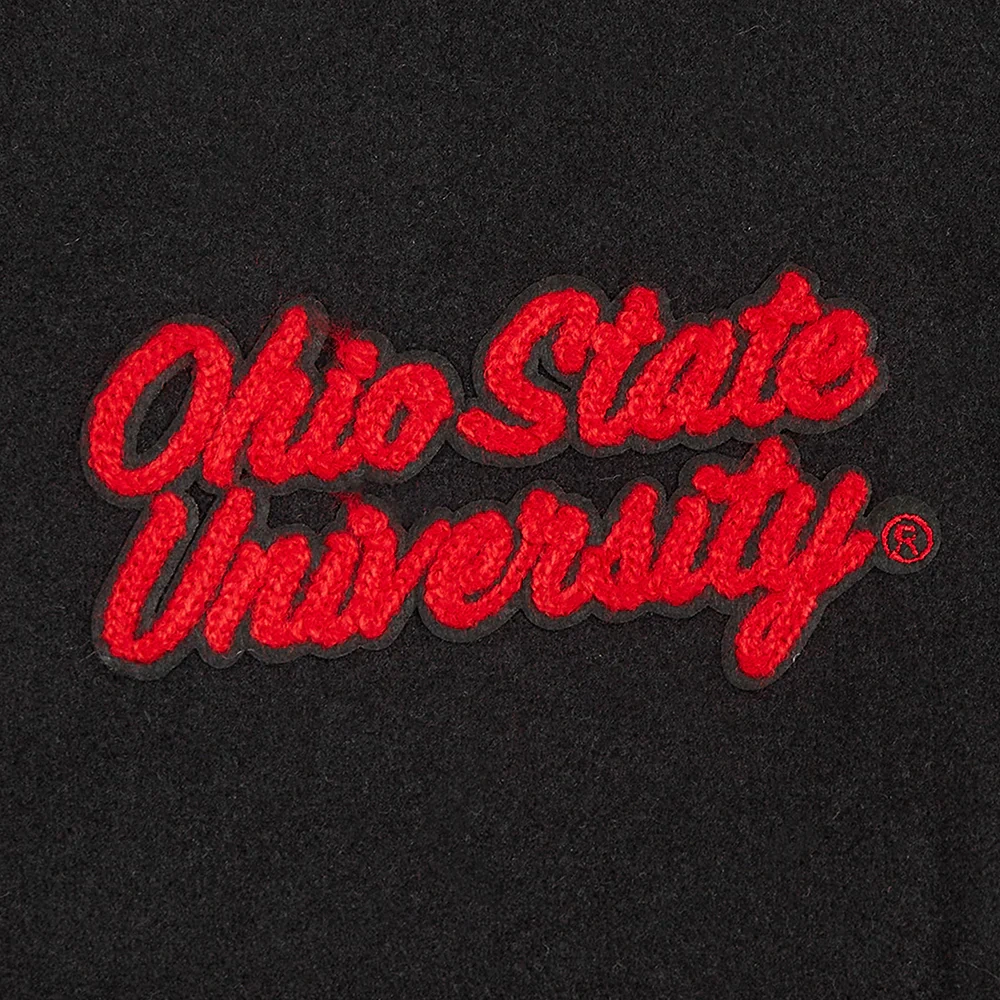 Ohio State Buckeyes Women’s Classic Black Wool & Leather Varsity Jacket - Image 5