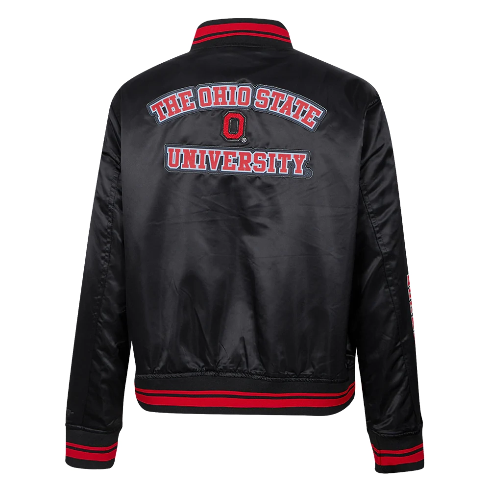 Ohio State Buckeyes Women’s Classic Black Satin Varsity Jacket - Image 4