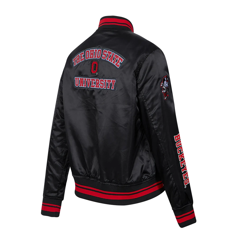 Ohio State Buckeyes Women’s Classic Black Satin Varsity Jacket - Image 3