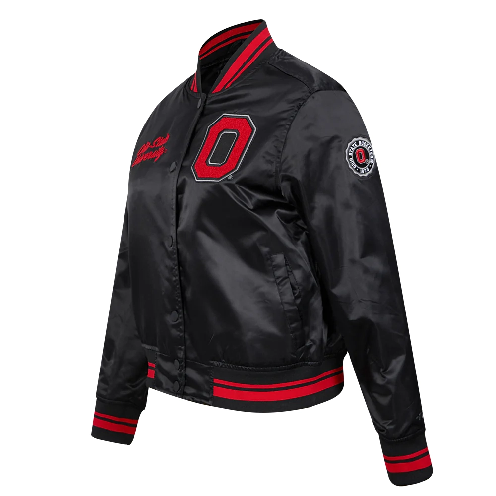 Alternative view of Ohio State Buckeyes Women’s Classic Black Satin Varsity Jacket