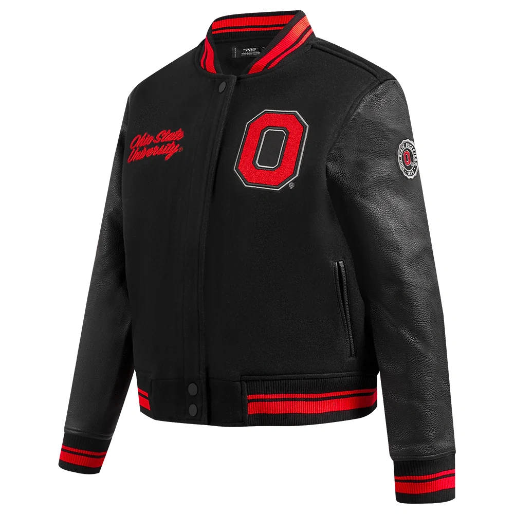 Alternative view of Ohio State Buckeyes Women’s Classic Black Wool & Leather Varsity Jacket