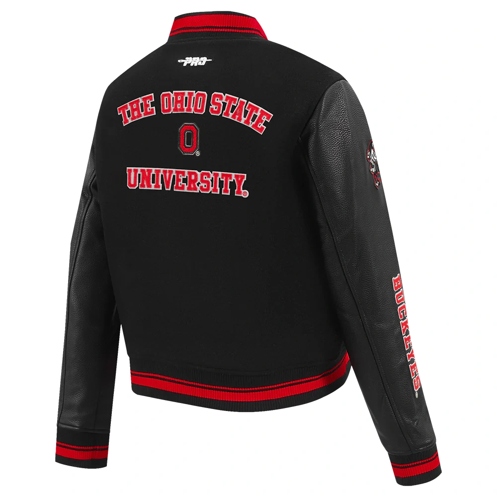 Ohio State Buckeyes Women’s Classic Black Wool & Leather Varsity Jacket - Image 3