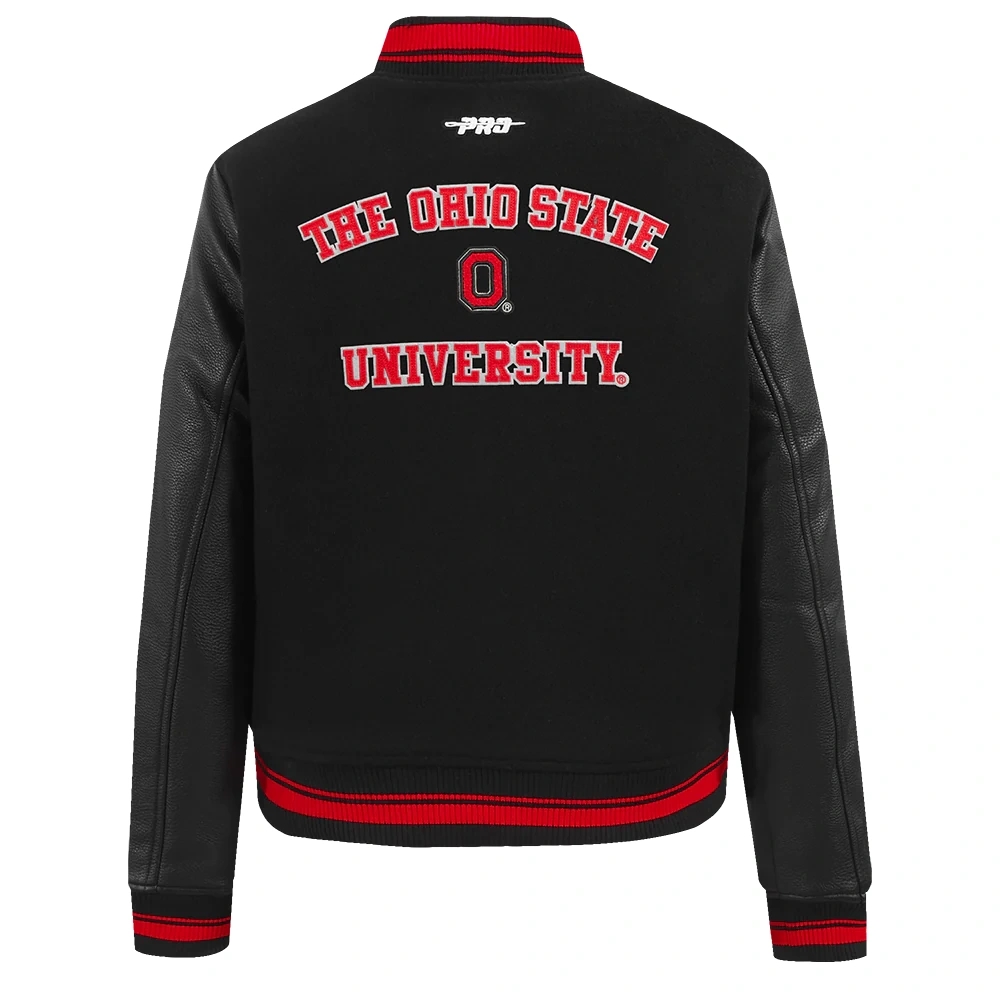 Ohio State Buckeyes Women’s Classic Black Wool & Leather Varsity Jacket - Image 4