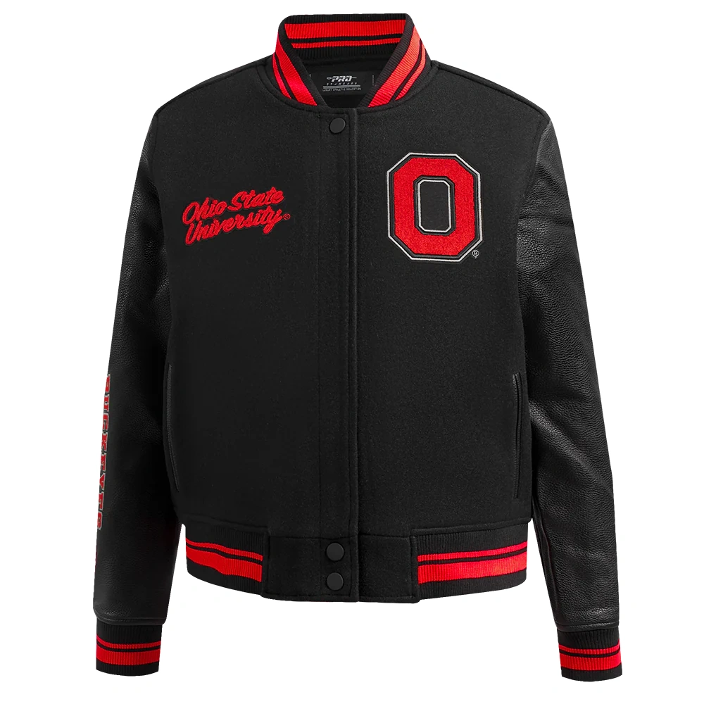 Ohio State Buckeyes Women’s Classic Black Wool & Leather Varsity Jacket