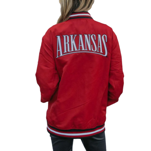 Alternative view of Women's Arkansas Razorbacks Retro Bomber Satin Varsity Jacket