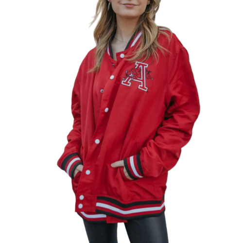 Women's Arkansas Razorbacks Retro Bomber Satin Varsity Jacket