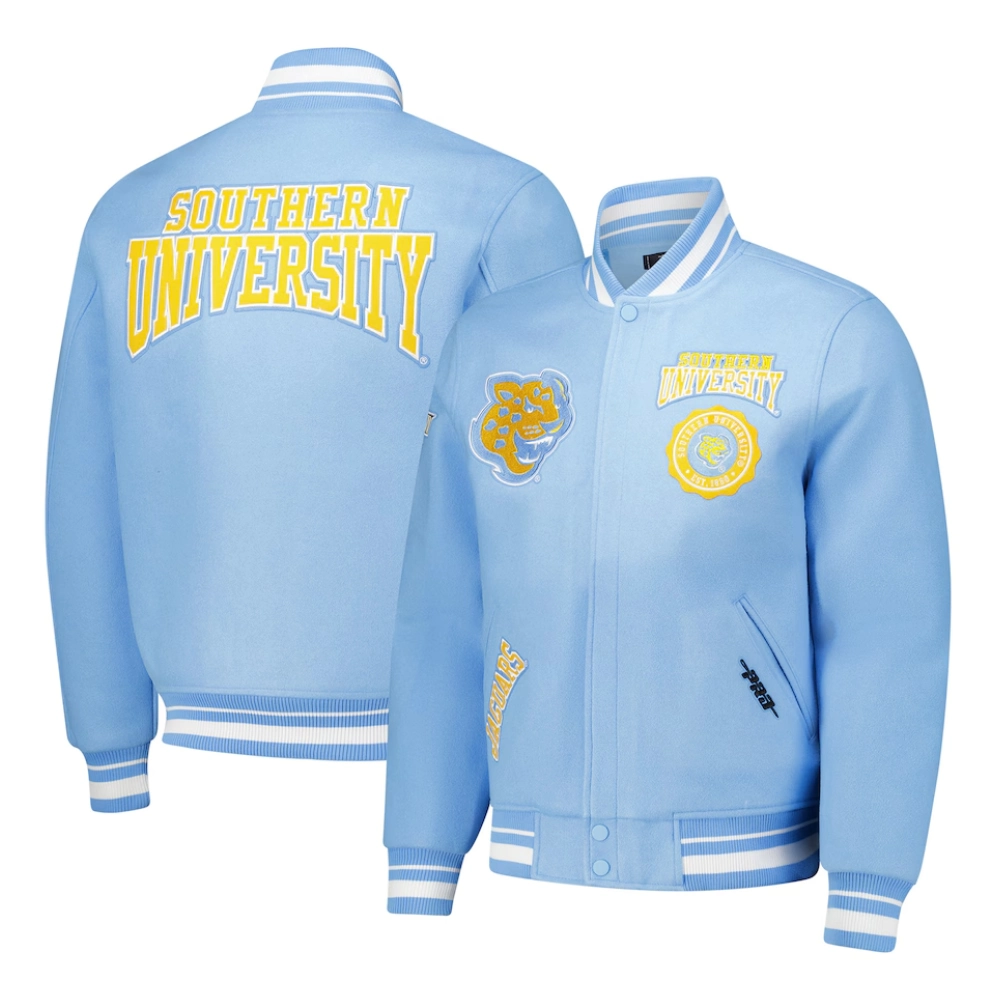 Southern Jaguars Crest Emblem Blue Wool Varsity Jacket - Image 3