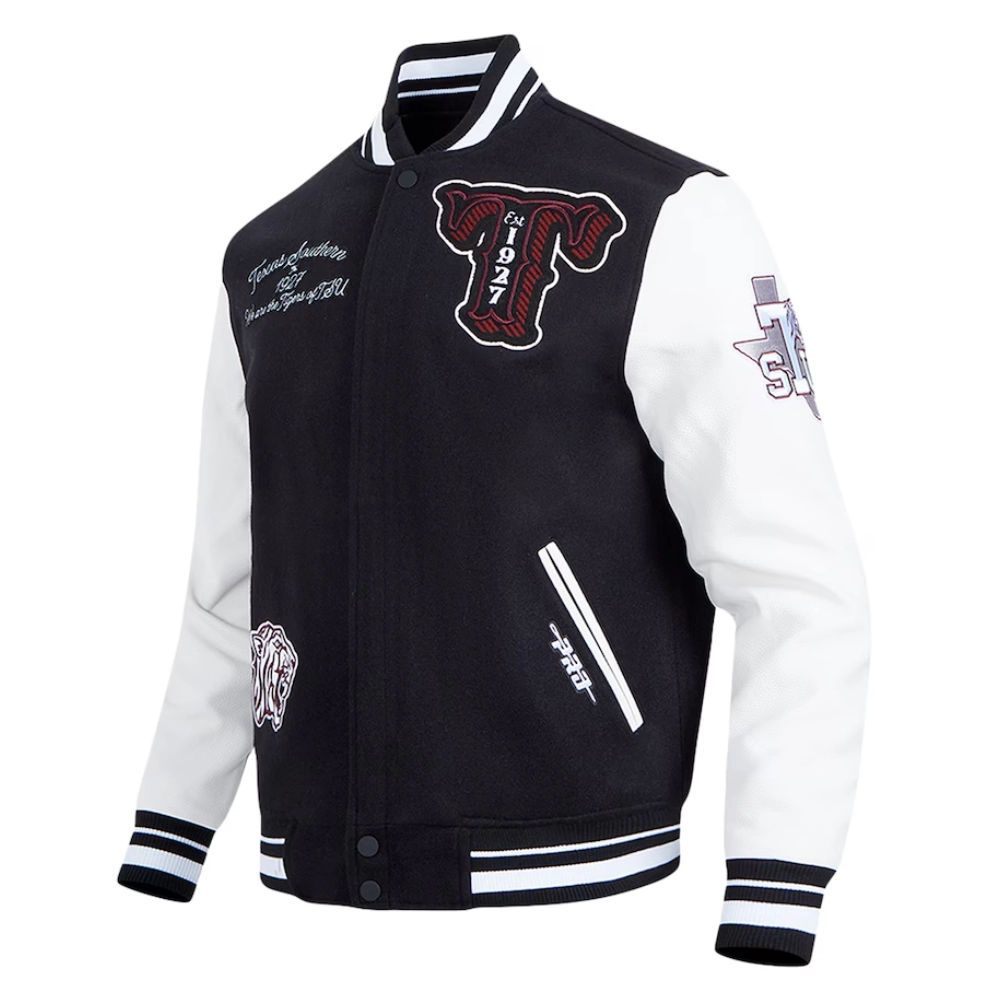 Alternative view of Texas Southern Tigers HBCU Vintage Black/White Wool & Leather Varsity Jacket