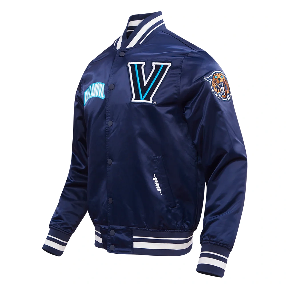Alternative view of Villanova Wildcats Classic Full-Snap Navy Satin Varsity Jacket