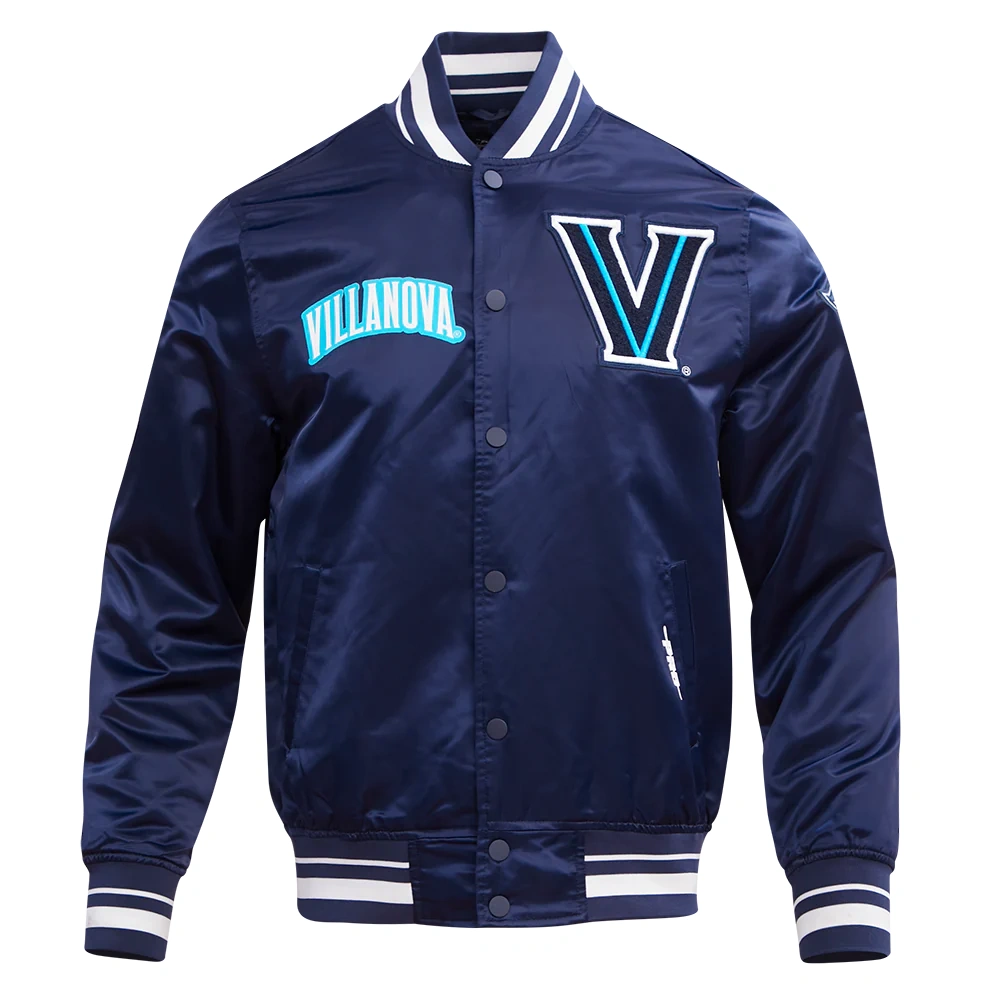 Villanova Wildcats Classic Full-Snap Navy Satin Varsity Jacket