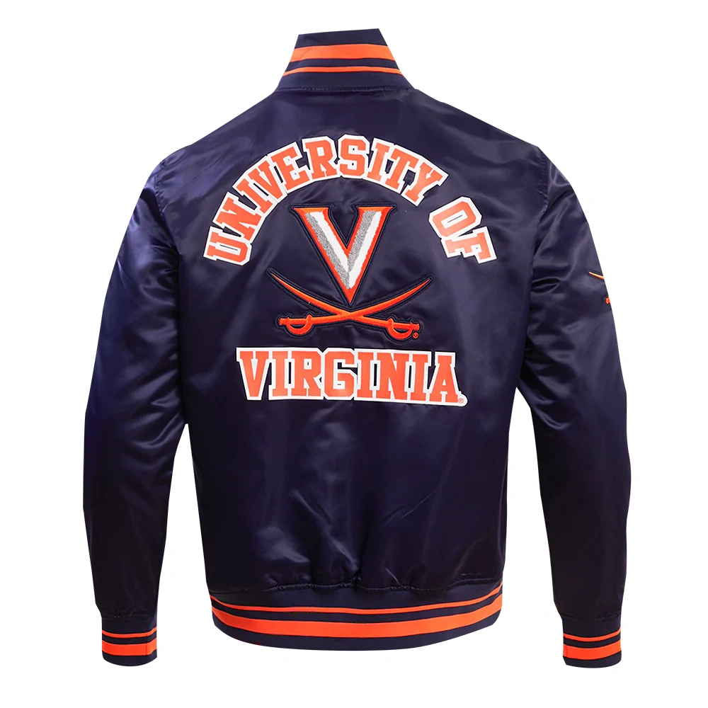 Virginia Cavaliers Classic Rib Knitted Navy Satin Varsity Jacket - Image 4
