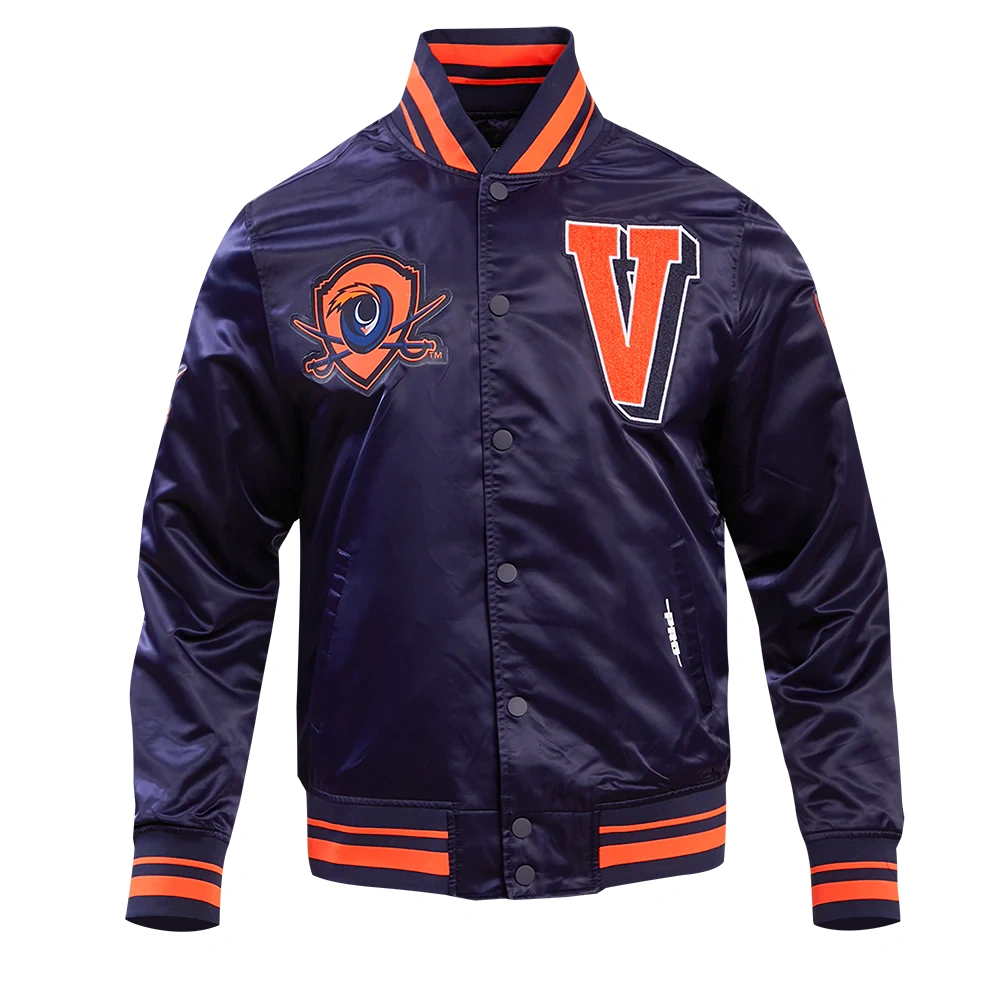 Virginia Cavaliers Classic Rib Knitted Navy Satin Varsity Jacket