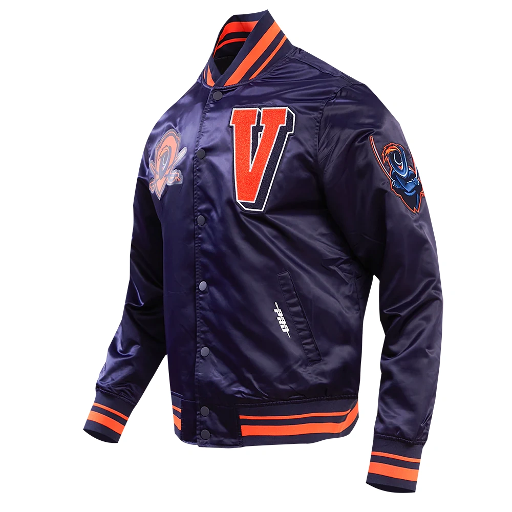 Alternative view of Virginia Cavaliers Classic Rib Knitted Navy Satin Varsity Jacket