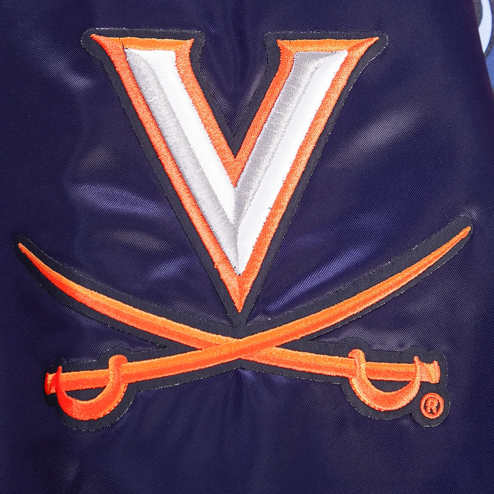 Virginia Cavaliers Classic Rib Knitted Navy Satin Varsity Jacket - Image 7