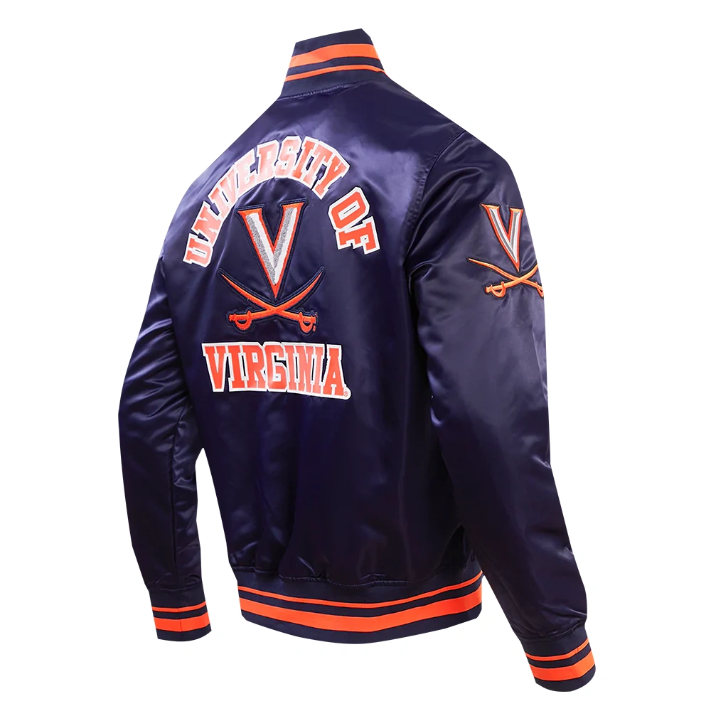 Virginia Cavaliers Classic Rib Knitted Navy Satin Varsity Jacket - Image 3