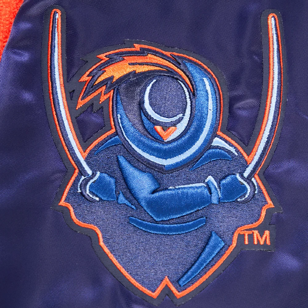 Virginia Cavaliers Classic Rib Knitted Navy Satin Varsity Jacket - Image 8