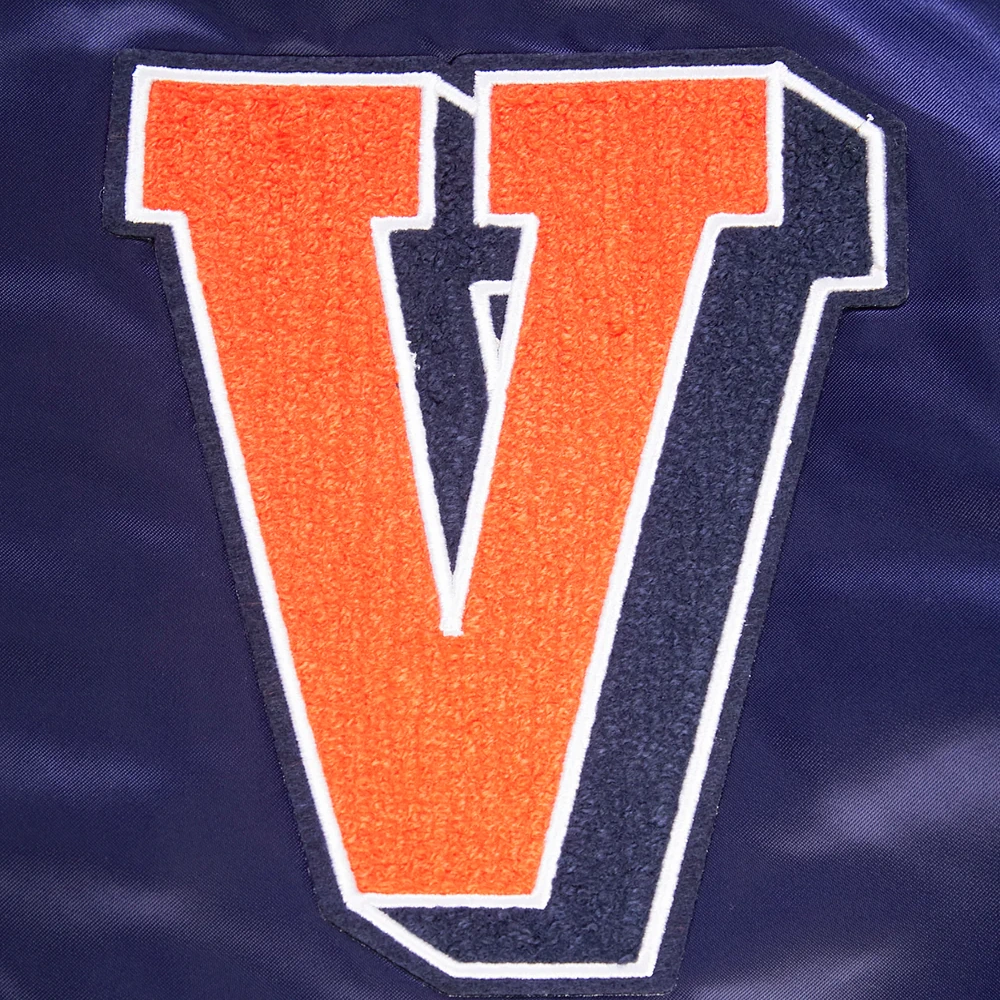 Virginia Cavaliers Classic Rib Knitted Navy Satin Varsity Jacket - Image 5