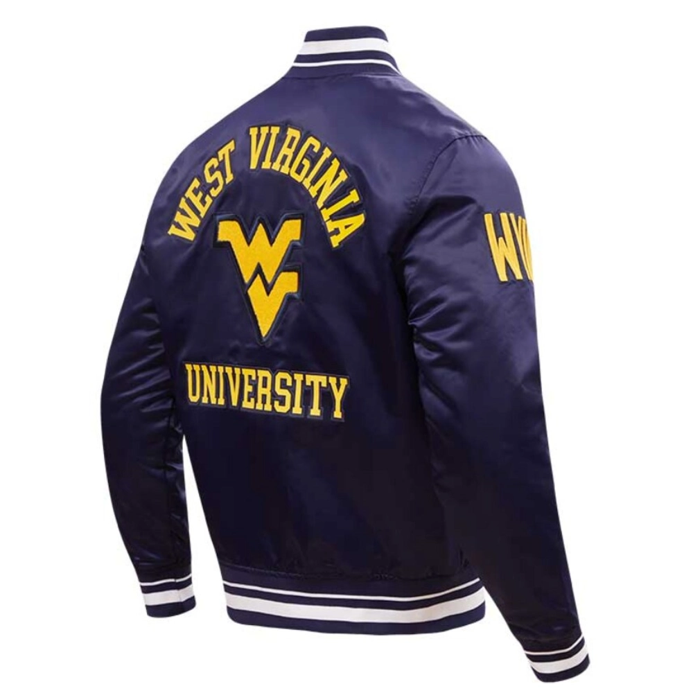 Alternative view of West Virginia Mountaineers Classic Rib Knitted Navy Satin Varsity Jacket