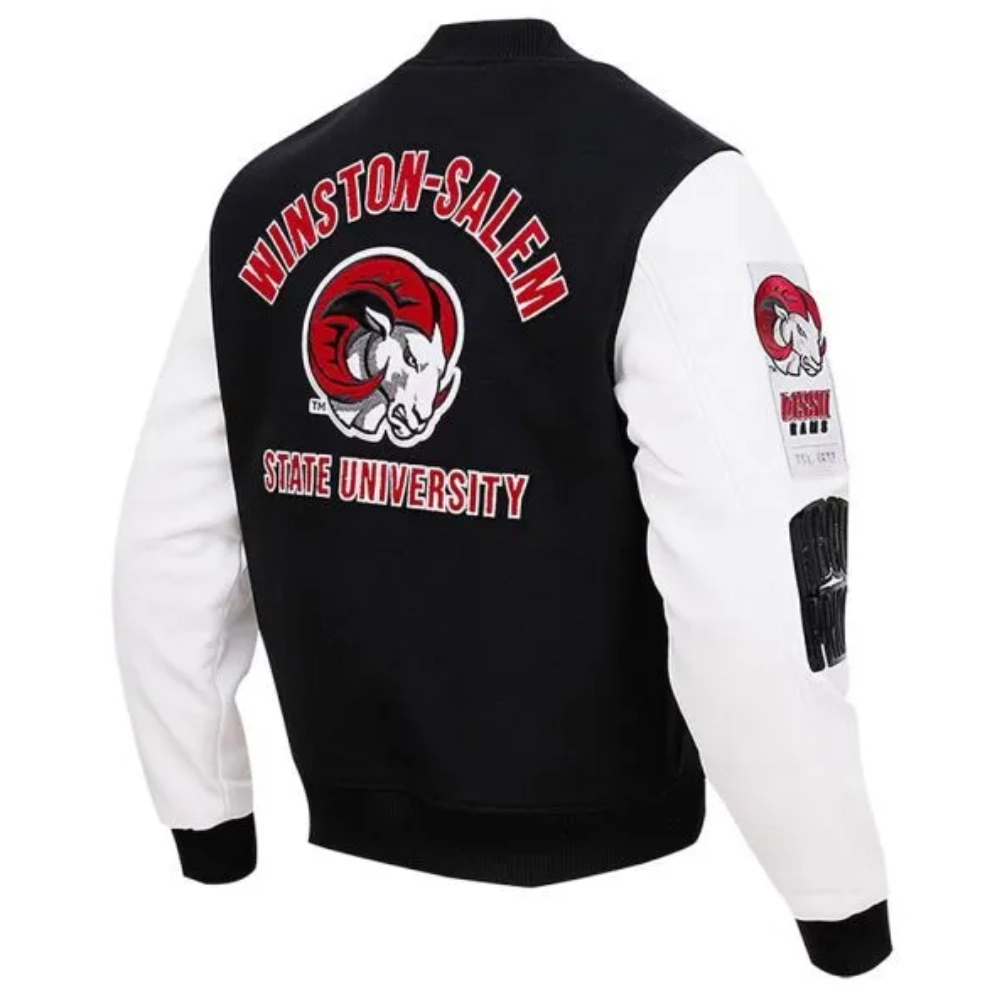 Alternative view of Winston-Salem State Rams Classic Black/White Wool & Leather Varsity Jacket
