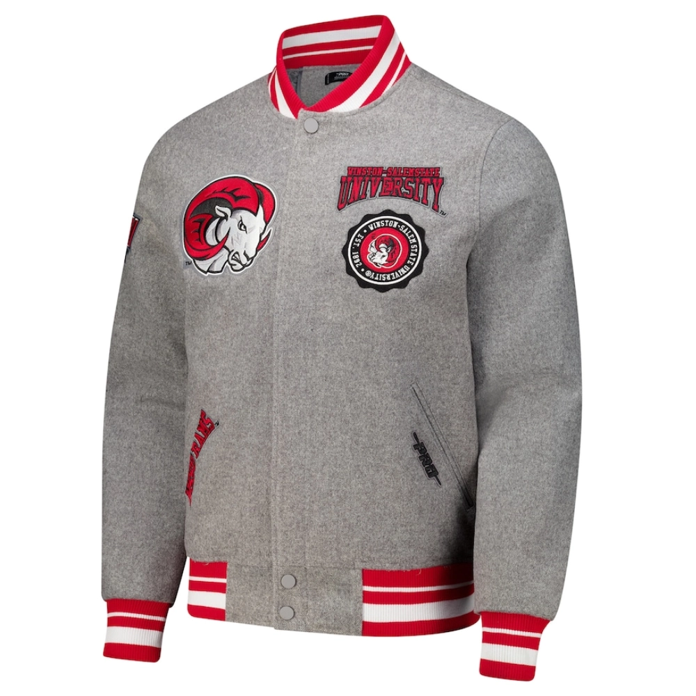 Winston-Salem State Rams Grey Crest Emblem Wool Varsity Jacket