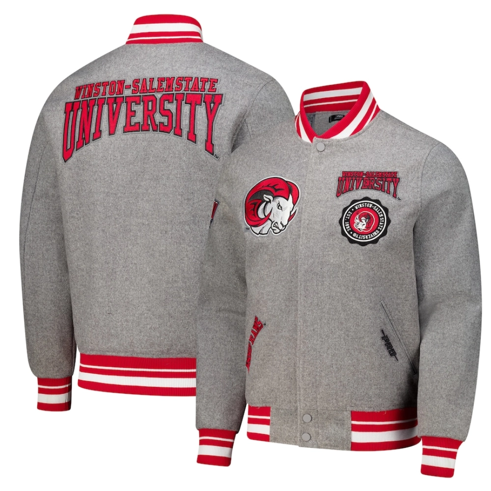 Winston-Salem State Rams Grey Crest Emblem Wool Varsity Jacket - Image 3