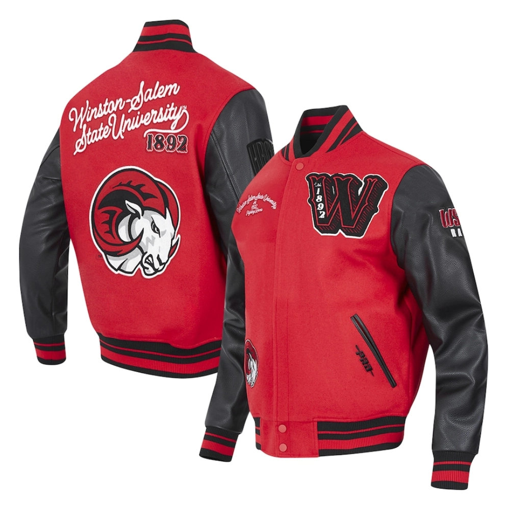 Winston-Salem State Rams HBCU Vintage Red/Black Wool & Leather Varsity Jacket - Image 5