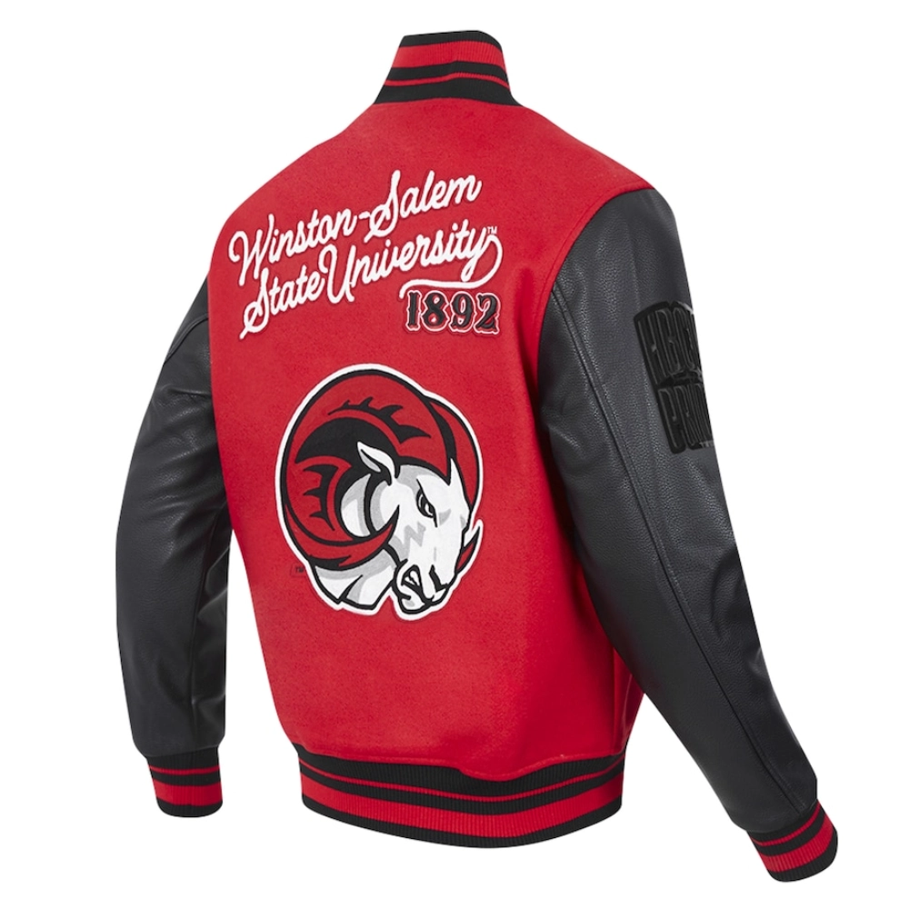 Winston-Salem State Rams HBCU Vintage Red/Black Wool & Leather Varsity Jacket - Image 3