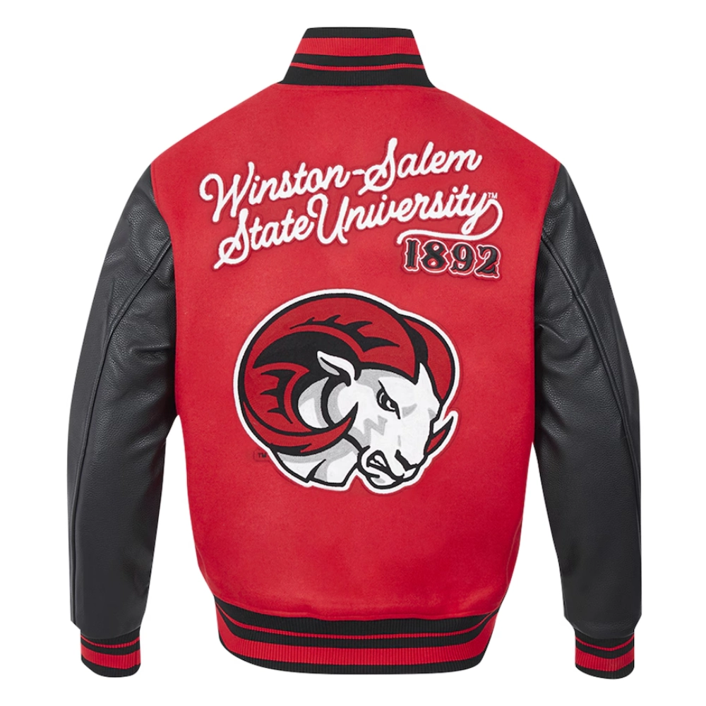 Winston-Salem State Rams HBCU Vintage Red/Black Wool & Leather Varsity Jacket - Image 4