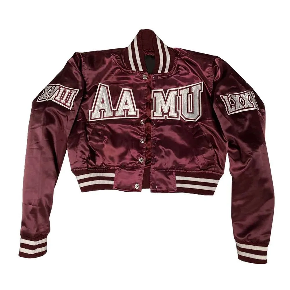 Woman's Alabama A&M Bulldogs Remix Maroon Satin Varsity Jacket