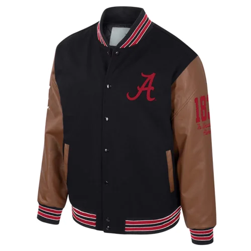 Alabama Crimson Tide Colosseum Letterman Wool & Leather Full-Snap Black/Brown Varsity Jacket