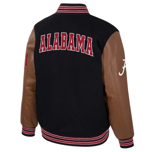 Alternative view of Alabama Crimson Tide Colosseum Letterman Wool & Leather Full-Snap Black/Brown Varsity Jacket