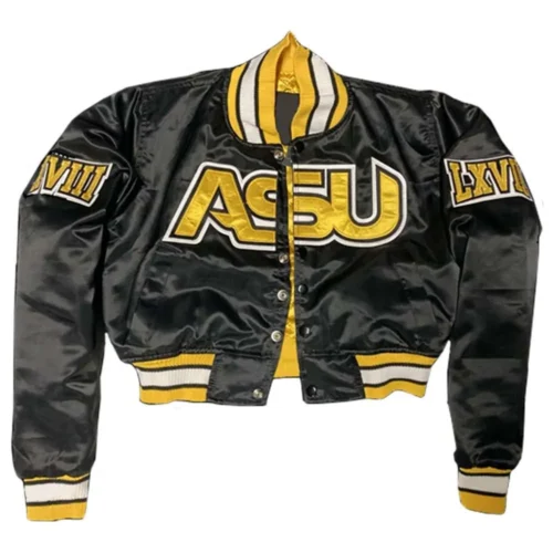 Woman's  Alabama State Hornets Campus Remix Black Satin Varsity Jacket