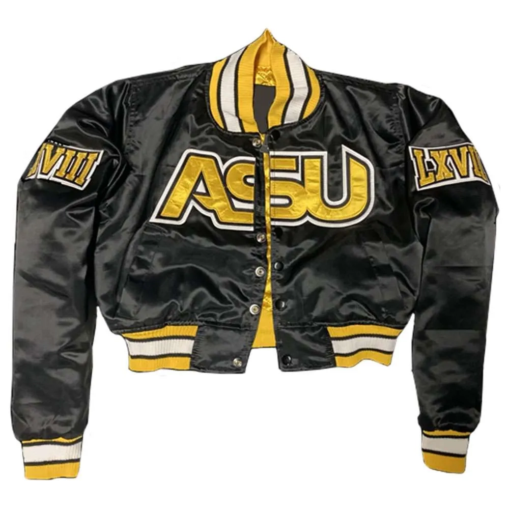 Woman's Alabama State Hornets Campus Remix Black Satin Varsity Jacket