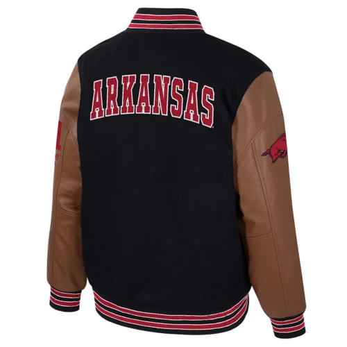Alternative view of Arkansas Razorbacks Colosseum Letterman Wool & Leather Full-Snap Black/Brown Varsity Jacket