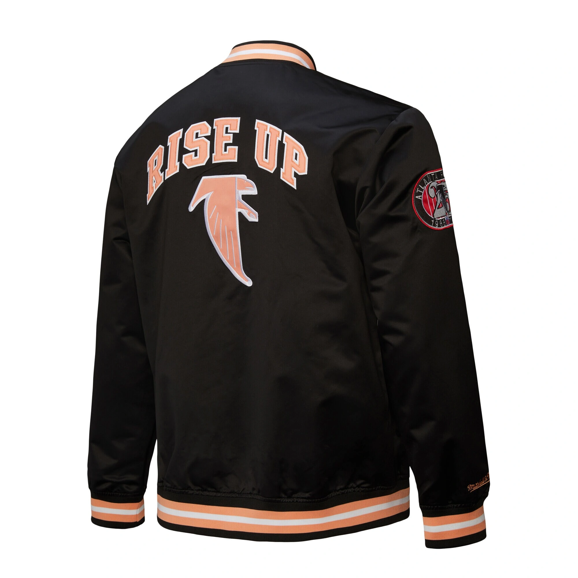 Atlanta Falcons Double Down Black Satin Varsity Jacket - Image 2