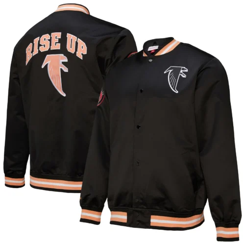 Atlanta Falcons Double Down Black Satin Varsity Jacket - Image 6