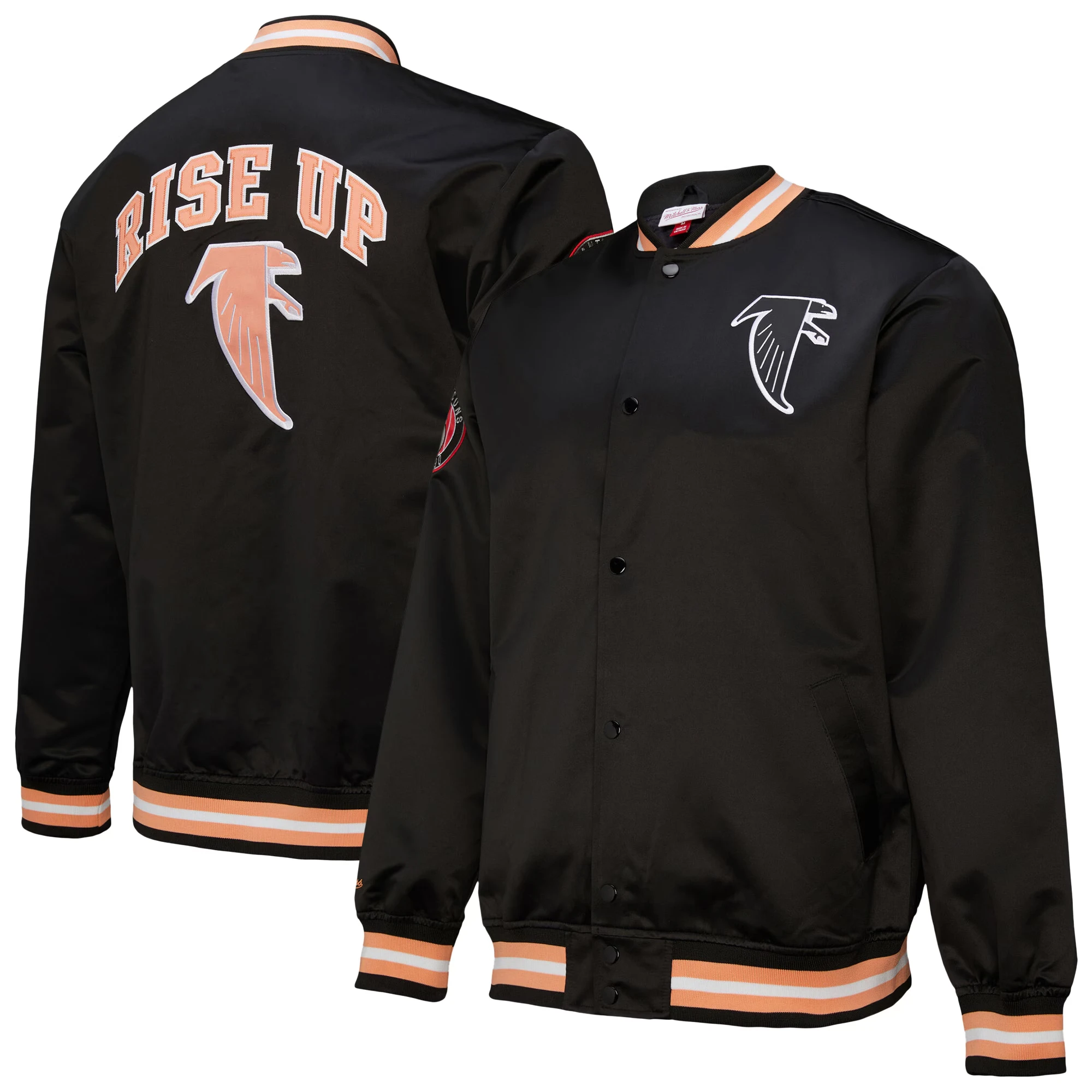 Atlanta Falcons Double Down Black Satin Varsity Jacket - Image 6