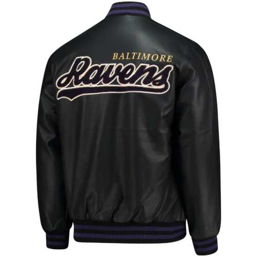 Alternative view of Baltimore Ravens Stiff Arm Pleather Black Leather Varsity Jacket