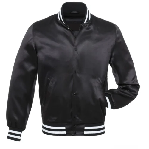 Black Satin / White Trims Full-Snap Jacket