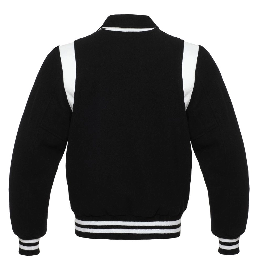 Black Wool / White Leather Strips Varsity Retro Jacket - Image 2