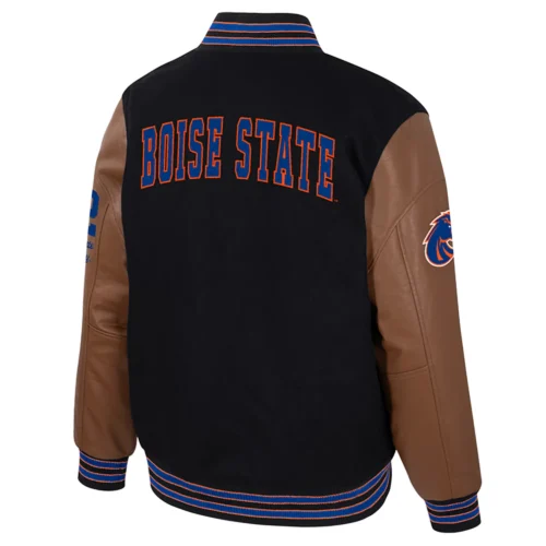 Alternative view of Boise State Broncos Colosseum Letterman Wool & Leather Full-Snap Black/Brown Varsity Jacket