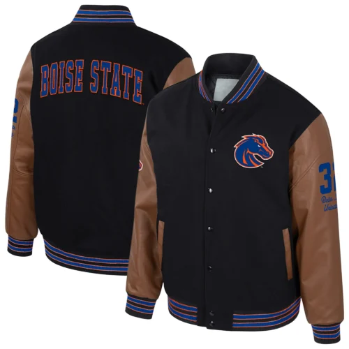 Boise State Broncos Colosseum Letterman Wool & Leather Full-Snap Black/Brown Varsity Jacket - Image 3