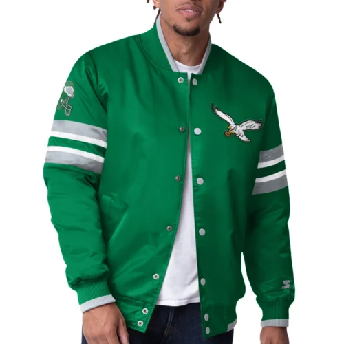 Philadelphia Eagles Scout Satin Varsity Jacket - Green