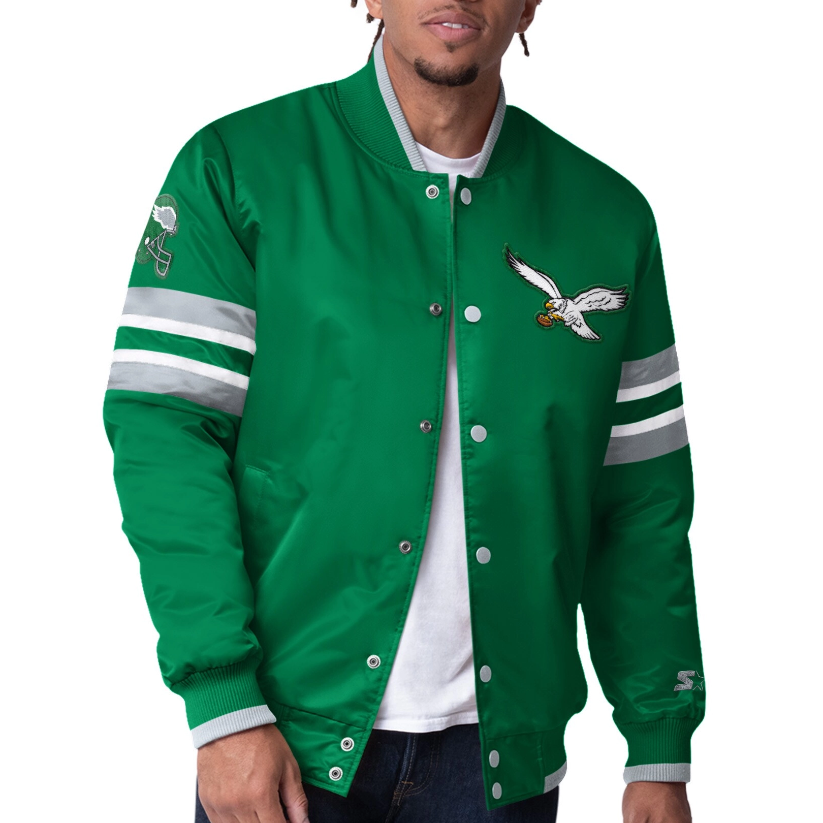 Philadelphia Eagles Scout Satin Varsity Jacket - Green