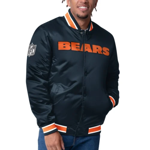 Chicago Bears Closer Navy Satin Varsity Jacket